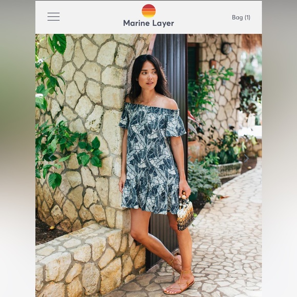 Shirley Off The Shoulder Dress in Navy Palm - Picture 1 of 5